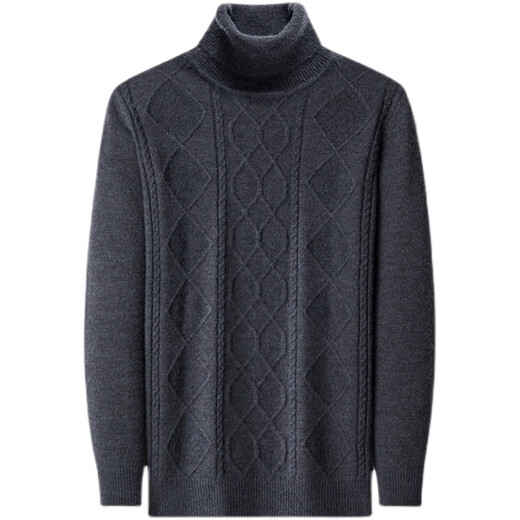 Hengyuanxiang 100 pure wool fleece men's winter double-ply thickened turtleneck sweater men's knitted base wool fleece sweater khaki comfortable and warm XL 175