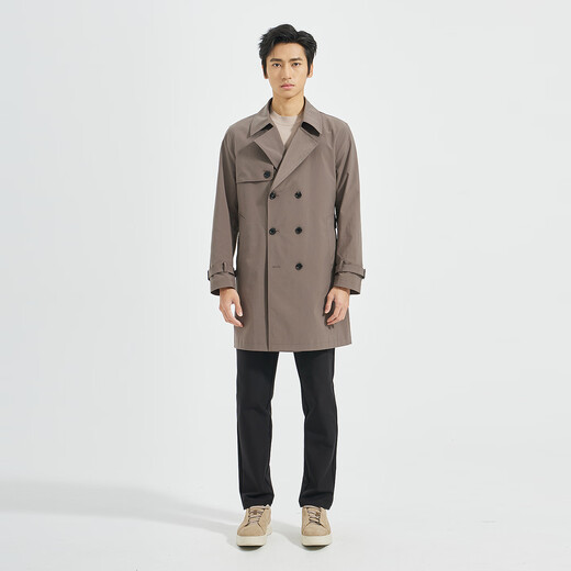 LiLang Youth Business Men's Suit Collar Windbreaker Men's Long Double-Breasted Easy-Care Commuting Windproof Executive Jacket Red Brown (1H) XL (175)