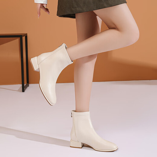 Daphne [intellektuell elegant] kurze Boots Frauen Herbst Mode Boots Frauen französische Nacktstiefel Mode Boots White 36