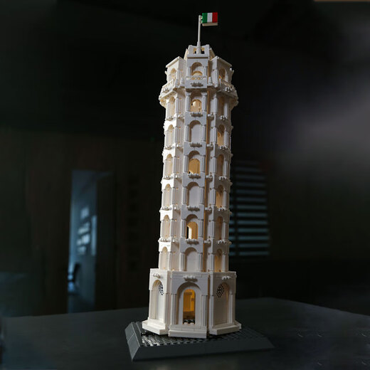 WANGE building blocks Chinese ancient building model mortise and tenon adult three-dimensional puzzle decoration cultural and creative souvenir gift ornaments Italian Leaning Tower of Pisa 5214 [1390 pieces]