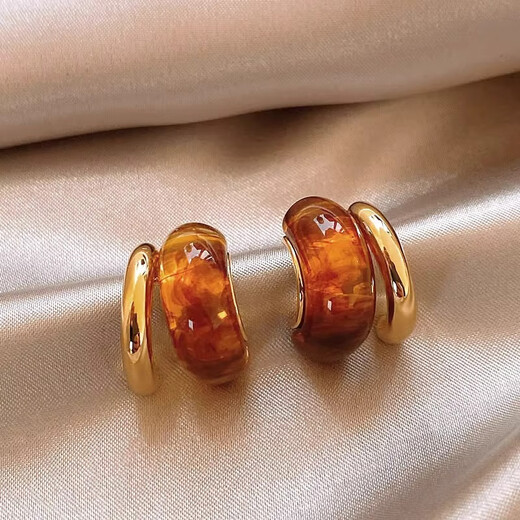 LANSILL Maillard retro earrings for women 2025 new amber earrings temperament high-end spring and summer earrings fashion E3728 Maillard amber earrings