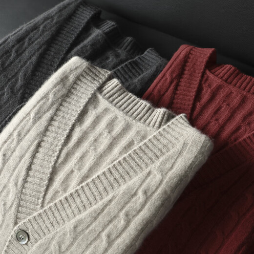 Pash Herren Cashmere Cardigan 100% Kaschmir Herbst und Winter V-Ausschnitt Twist Blume Dicker Strickpullover Jacke TRC1478 Elephant Grey L.