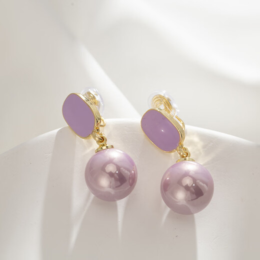 Sili Korean temperament socialite purple pearl earrings female sweat Internet celebrity trendy fashion versatile ear clip without piercing 1029 purple pearl mosquito coil ear clip