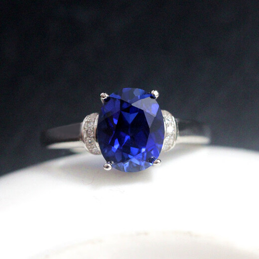 Fat Donglai's same style Tanzanite sapphire ring for women, oval stone, silver plated 18K gold, white gold (main stone 6X8mm) live mouth