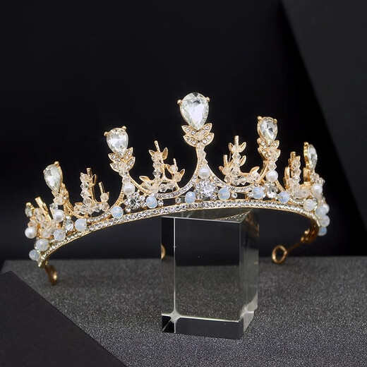 Muqian birthday crown tiara for girls 18 years old coming of age crown headband children's high-end little princess queen yellow crown pure handmade pearl crown