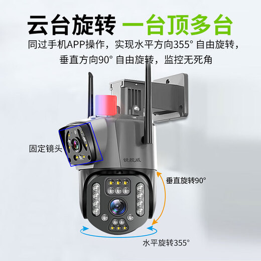 Ruishiwei HD-Doppelkamera-Überwachung im Freien, wasserdichter Heimmonitor, 360 Grad, kein toter Winkel, mit Nachtsicht, Panorama-Sprachvideo, Mobiltelefon, abgelegenes, ländliches Zuhause, kabellose Außenkugel, Doppelkamera, WLAN, Akkulaufzeit, Version 128, Speicherkarte