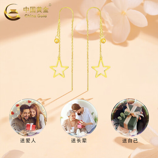 CHINA GOLD 18K gold ear wire for women, simple and versatile hollow star ear jewelry, Valentine's Day birthday gift for girlfriend and lover 18k star ear wire
