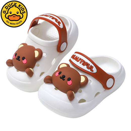 G.DUCKKIDS children's sandals in summer new cartoon bear hollow hole shoes for small and medium-sized boys and girls, casual shoes for stomping on shit. White 21 -22 inner length 13CM