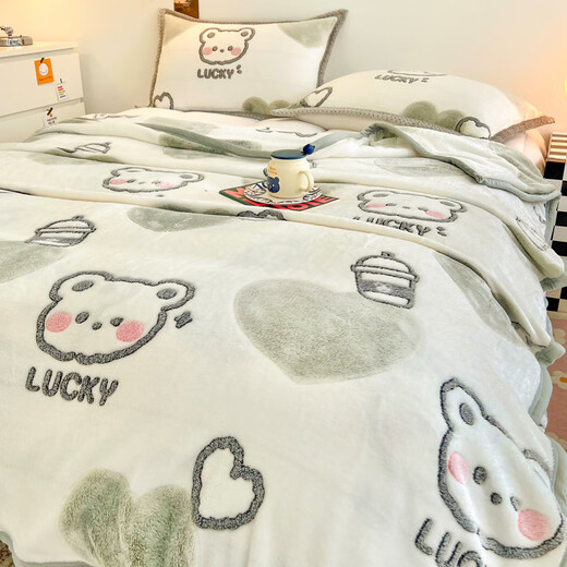 Enxing Class A Thin Milk Velvet Blanket Office Sofa Lunch Break Flannel Coral Velvet Nap Quilt Air Conditioning Cover Blanket QM Milk Tea Bear Double-sided Thickened Bedding Dual-Purpose Baby Blanket 70 100cm Class A Maternal and Infant Grade Double-sided Velvet