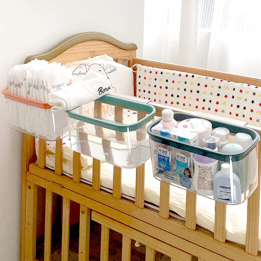 Bedside basket children's bedside storage bag baby fence diaper table storage box baby diapers diaper hanging bag green
