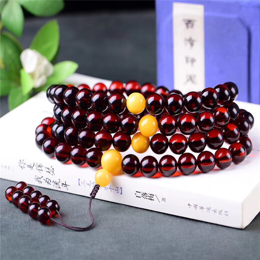 Nilan Fat Donglai same style beeswax blood amber bracelet amber hand beads rosary beads for men and women red amber old wax original ore blood amber hand beads 12MM 16 pieces