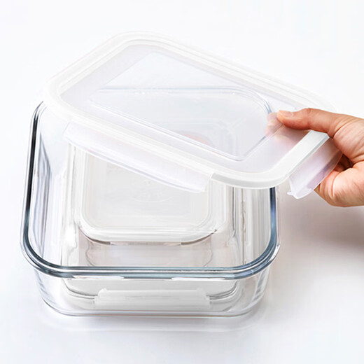 GLASSLOCK tempered glass sealed refrigerator storage storage fresh storage box heat-resistant bento box multi-piece set rectangular 400ML*1+rectangular 695ML*1+long