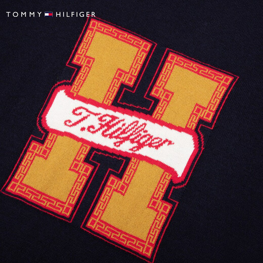 
TOMMY HILFIGER autumn and winter children's clothing for men and women with wool blended jacquard round neck inner top shirt knit sweater 12041 Navy blue 654 6/120cm