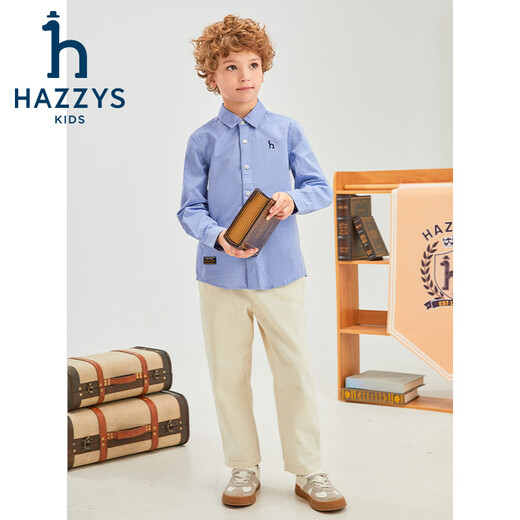 HAZZYS brand children's clothing boys' shirt spring new classic lapel simple handsome fashion casual long-sleeved shirt ice crystal blue 130cm