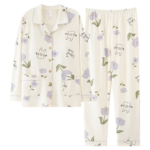 
Catman (MiiOW) pajamas with breast pad for women pure cotton spring and autumn 2024 new thin long sleeves for outside sweet home clothing set LMSJ753 L
