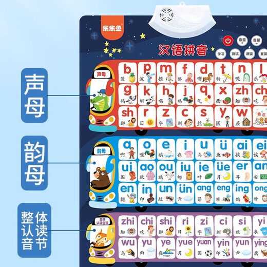 京厽汉语拼音字母表挂图有声早教启蒙识字学习数学整体认读音节表墙贴 全新升级启蒙常用汉字42个颜色随