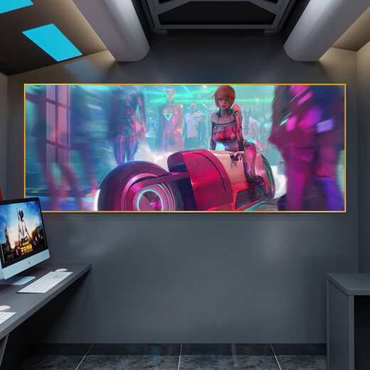 
E-sports room decoration Internet cafe Internet cafe wall hanging paintings Cyberpunk style hotel computer room background layout mural HJ14108 40*100CM25MM thick plate pattern film independent