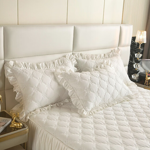 DREAM KARIN skin-friendly brushed quilted bed skirt bed cover single piece solid color dust-proof protective cover fitted sheet pad 180*200cm white