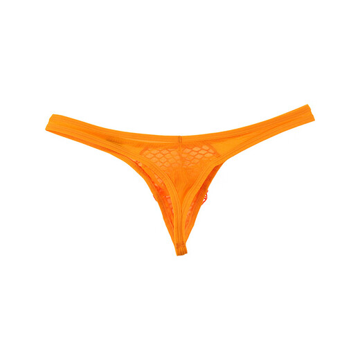 Captain Fearless Low Waist Sexy Stretch Tight Bottoming T Briefs Men's Mesh Breathable Slightly Transparent U Protruding Bag Thong Orange L