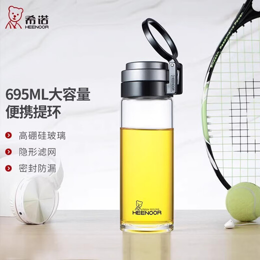 Copa de vidrio Sino Vidrete Mango portátil de gran capacidad de una sola capa con taza de taza anti-escaladera para la copa de té de automóviles en casa de los estudiantes Copa 9076-695 ml de grandes