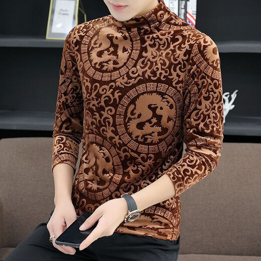 T-shirt à manches longues en velours or Nukm en automne et hiver de base de cou à demi-haut de la chemise de base tendance et belle chaleur tendance plus en velours épaissie 691 Swallow Black L 105-120Jin [Jin est égal à 0,5 kg]