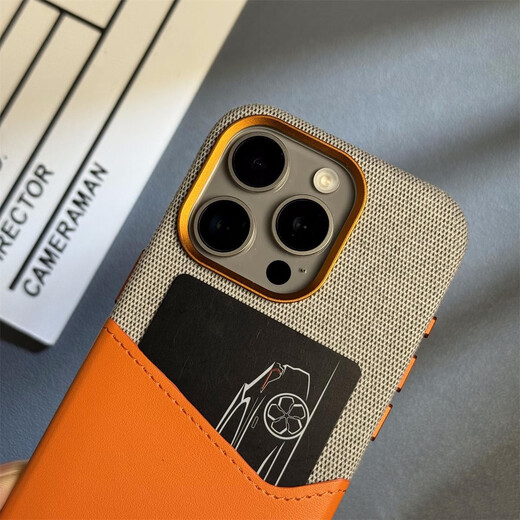 Yichao geeignet für iPhone16pro Apple 15 Promax-Kartenhülle iPhone14pro Kontrastpigmentleder-Leder-Spleiß 13 Kartenbeutel Schutzhülle 12 High-End plus Männer- und Frauenhülle [Orange + Gray] Dual-Pair-Karten-Magnethülle iPhone 16 Pro