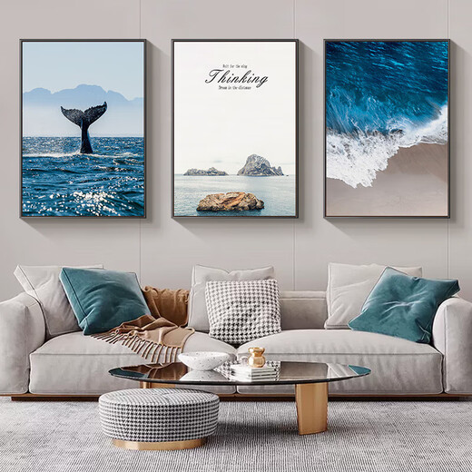 Long temps pas de voir la décoration de salon peinture moderne sofa sofa fond mur suspendu peinture de paysage en mer triple peinture murale