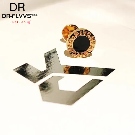 DL 1998 Fat Donglai same style 18K gold stud earrings for men's cabinet Shangmeizheng 925 silver round cake trendy single 18k rose gold versatile rose gold black agate one