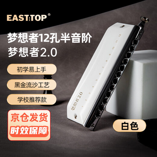 东方鼎（EAST TOP）半音阶口琴12孔48音白色款 梦想者2.0 专业演奏初学练习通用款