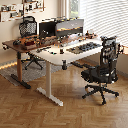 Mu Yisheng 3cm high-end solid wood electric lift table computer desk desktop gaming table office desk liftable workbench hidden plug strip - dual motor 3cm solid wood walnut color 120*70 free delivery