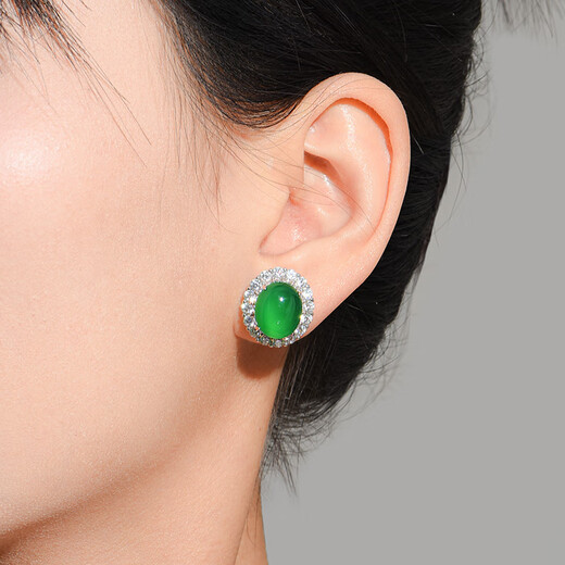 HKHL with certificate 925 silver natural chrysoprase earrings for women light luxury earrings and earrings birthday gift for girlfriend a pair of natural chrysoprase earrings certificate + light luxury gift box