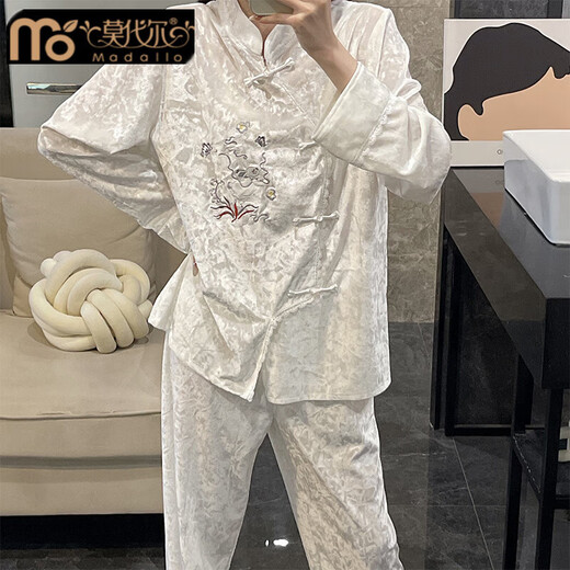 莫代尔金丝绒睡衣女春秋季长袖2025新款可外穿时尚秋冬天国风家居服套装 CM-753-香槟色 M