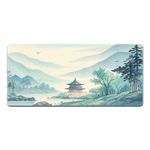 三色猫鼠标垫大号国风山水电竞游戏古风键盘垫定制电脑办公桌桌面垫中国风桌垫加厚防滑学生宿舍家用垫 12043山间楼阁 100厘米x50厘米x4毫米