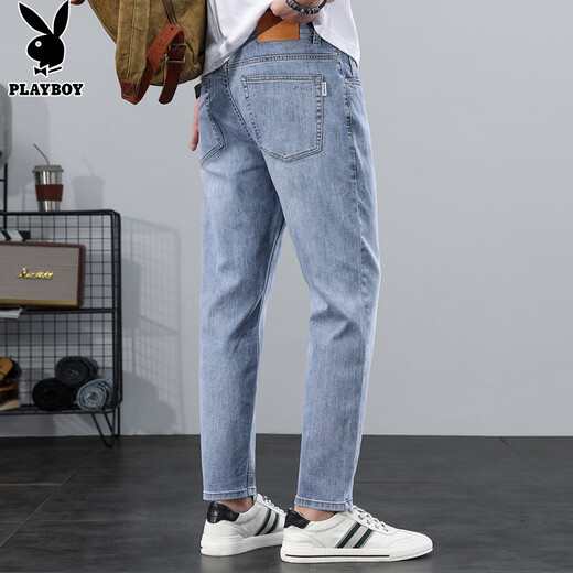 花花公子（PLAYBOY）牛仔裤男2025春秋季新款潮流直筒宽松裤子男士休闲弹力韩版九分裤 深蓝色X-6115HH9901 36