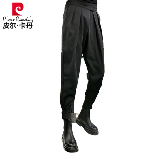 Pierre Cardin Velcro Martin boots with legged trousers for men, high-quality spring, autumn and winter suits, versatile casual pants, loose harem pants, black version, regular 28