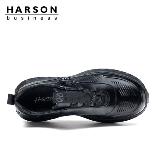 Hazen first-layer cowhide men's shoes 2025 autumn business casual leather shoes men's rotating button genuine leather sports leather shoes black plus velvet winter warmth 41 (255mm)