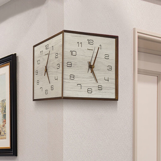 OUOETY German double-sided wall clock living room corner clock home modern simple atmospheric silent solid wood clock double-sided wall clock 9195-wooden pure white perpetual calendar German silent machine