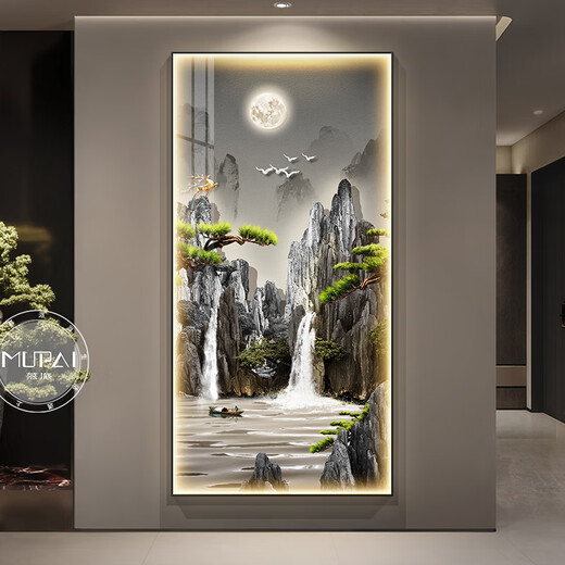 Anwendbar für LED-Leuchten, fließendes Wasser, Geld verdienen, Eingangstür, Eingangsdekorationsmalerei, High-End-Atmosphärische Wandgemälde, Wohnzimmerkorridor, Rücken, einen Stil A 40*8035 mm Aluminiumlegierungrahmen + Öl-Leinwand +