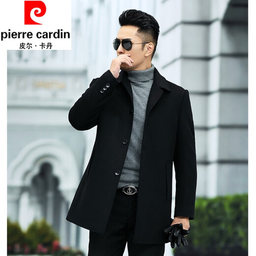 Pierre Cardin Wool Coat Men's Double-sided Wool Cashmere Jacket Winter Warmth Removable Down Liner Business Casual Windbreaker Black 170/84A 100-120Jin Jin equals 0.5 kg