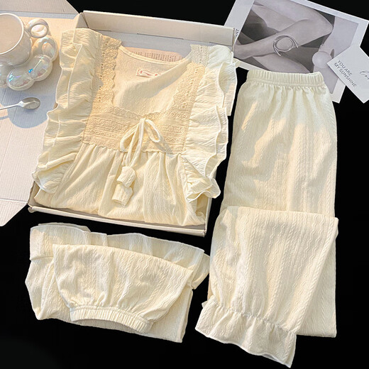 COLORFUL GEMS春秋款睡衣女款夏季2025新款棉长袖甜美公主风可外穿家居服套装 9904杏【长裤+长袖】 180 XL 【建议体重120-135斤】