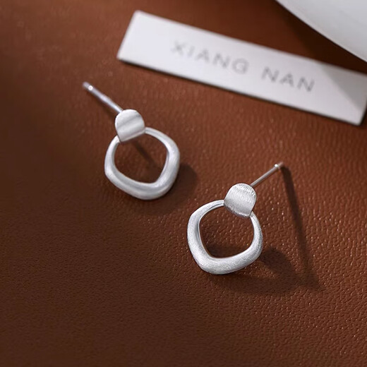 VTLs999 pure silver simple rhombus earrings for women geometric hollow quadrilateral brushed earrings light luxury niche earrings gift 999 sterling silver earrings exquisite gift box