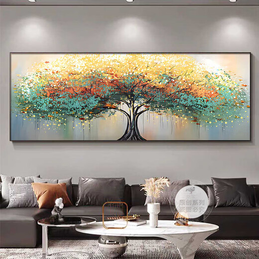 Shunji Xiangli Fortune Tree sofa background wall hanging painting light luxury high-end living room decoration painting 2025 new banner abstract mural E1118 150*50 (suitable for sofa about 1.6-2 meters) textured canvas ps black frame