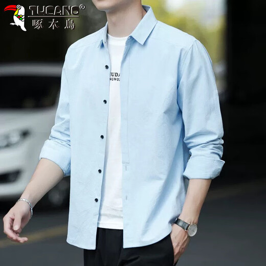 Woodpecker (TUCANO) shirt men's casual long-sleeved shirt men's spring and autumn loose handsome coat tops men's khaki 3XL