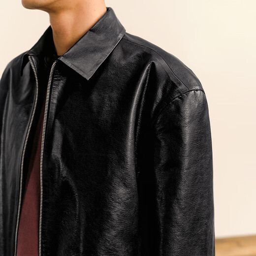 Sketch men's 2025 spring new arrival short eco-friendly imitation leather jacket leather coat long-sleeved avant-garde lapel 9P1A14910 001 black S