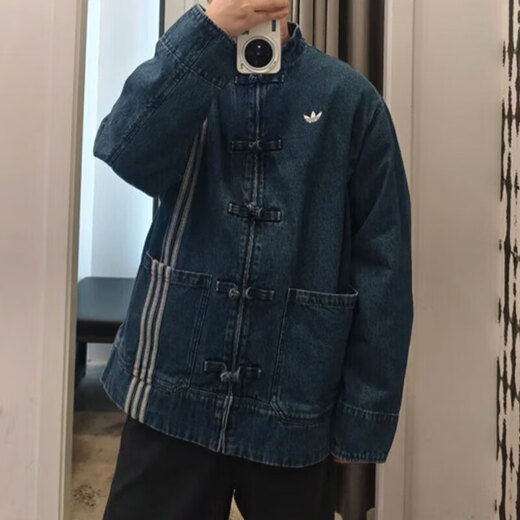 阿迪达斯 （adidas）三叶草外套男女装秋季蛇年新年款新中式盘扣牛仔运动宽松夹克外套 JZ9928/牛仔蓝 L