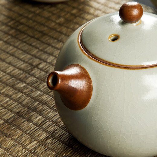 Tangfeng Ru Kiln Tea Set Home Teapot Kung Fu Tea Set Beige Song Ci One Pot Two Cups Gift Box