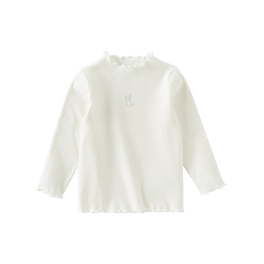 DAVE&BELLA children's antibacterial and anti-mite long-sleeved tops for baby girls spring new t-shirt casual children's clothes girls' bottoming shirt white ready in stock 90 cm (recommended height 80-90cm)