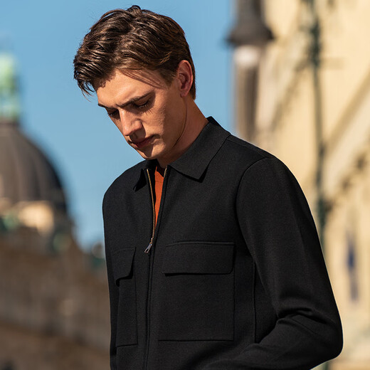 Mr. Bu's autumn and winter thickened wool coat sweater lapel cardigan men's middle-aged clothes black L/175