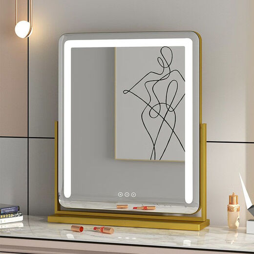 Perfeden Square Bedroom Smart Mirror Cosmetic Mirror Desktop LED Bulb Home Desktop Dressing Mirror with Light Fill-in Cosmetic Mirror Beauty Mirror Horizontal White 70*57 Plug-in