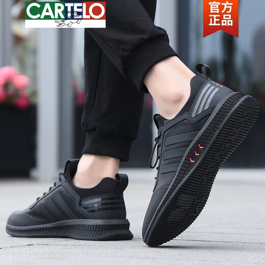 Cartelo Herrenschuhe Spring Trendy Schuhe 2024 Neue vielseitige Herren -Wanderschuhe lässig atmungsaktive Netzschuhe Männer Leder schwarz 9852 Schwarz 38
